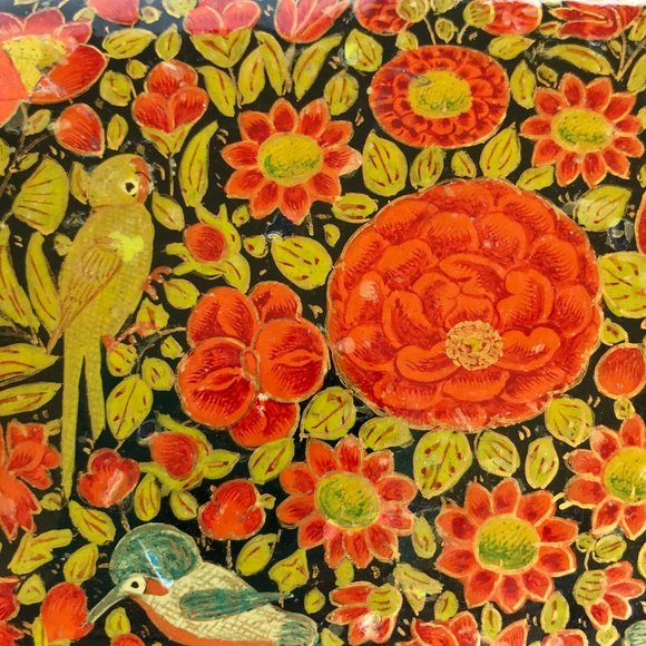 Vintage Russian Lacquer Wood Trinket Box Birds Flowers - Picture 8 of 8